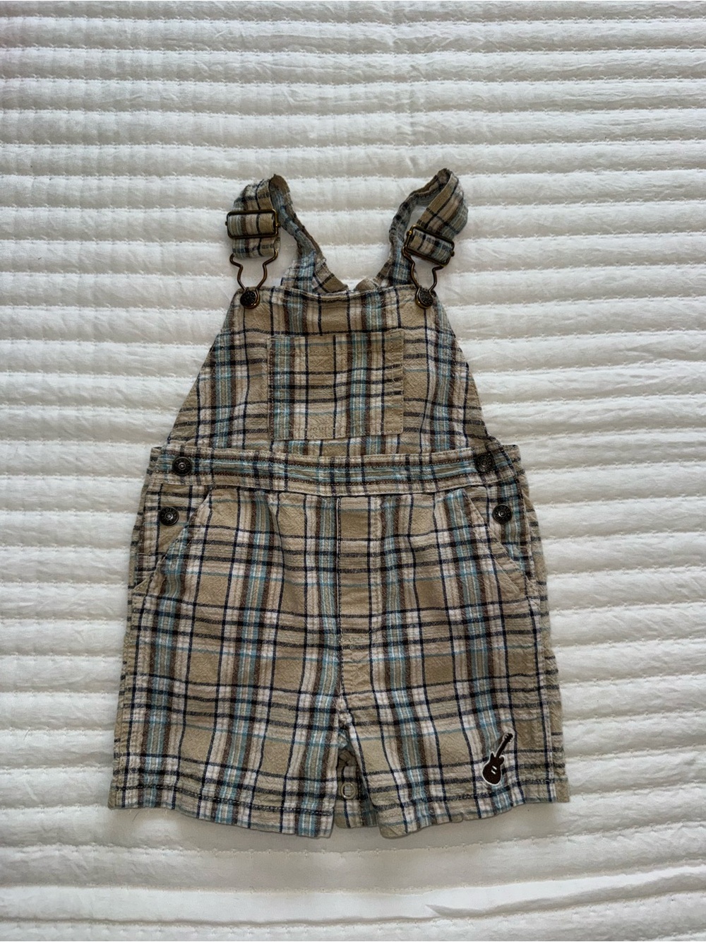 Koala Kids Plaid Tan and Blue Overalls